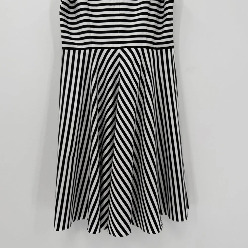 NWT Ann Taylor Petite 6P Black White Stripe Fit & Flare Dress - Picture 6 of 10